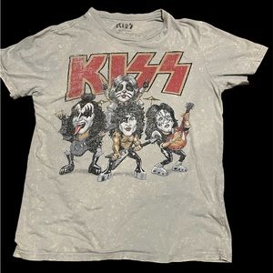 KISS Band Men’s L TShirt 2017 Hand Treated Distressed Light Gray GUC
